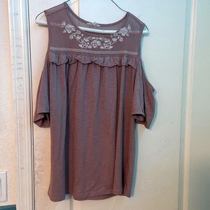 Blush cold shoulder blouse